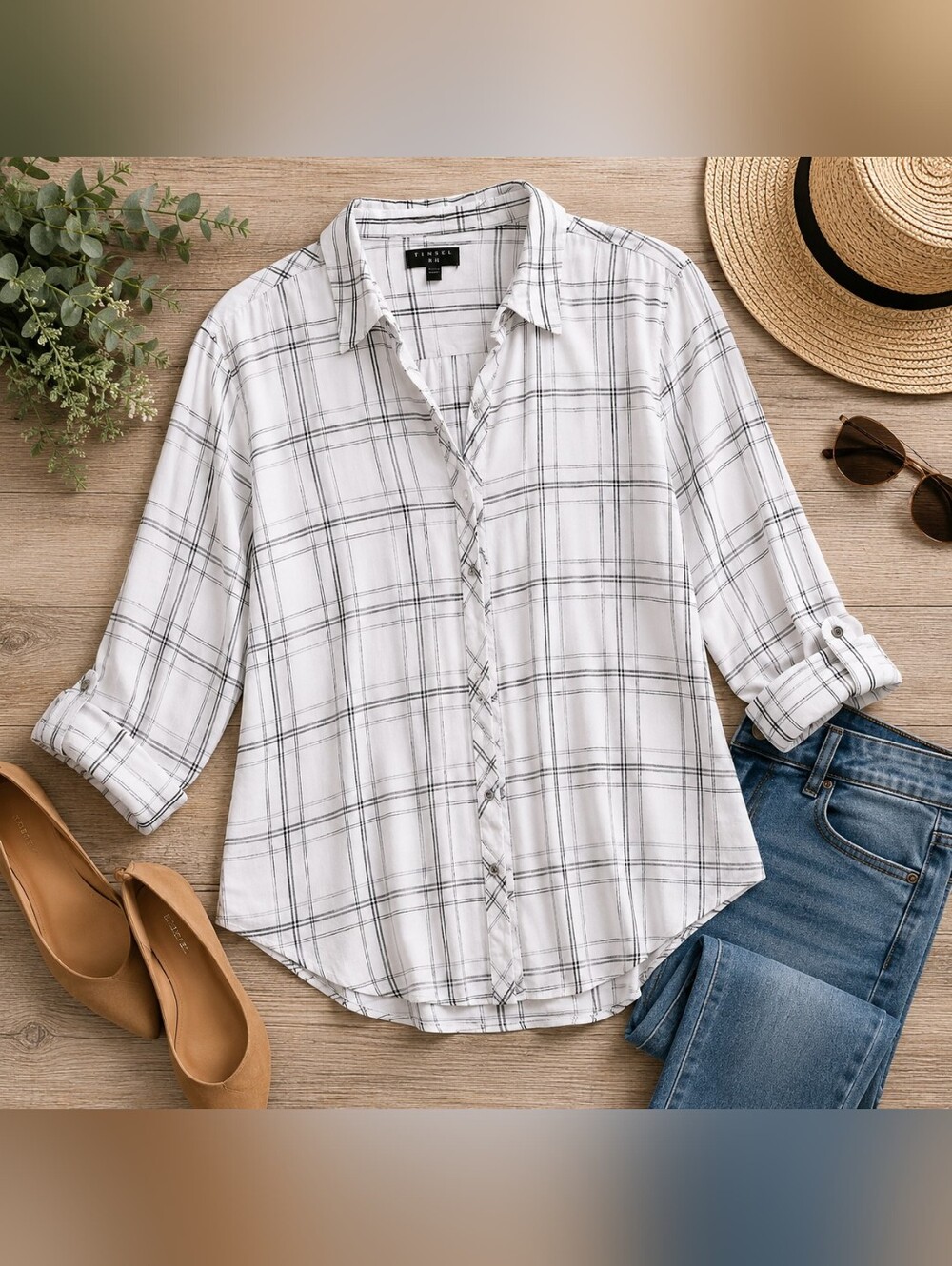 Tinsel White Plaid Button-Down Shirt